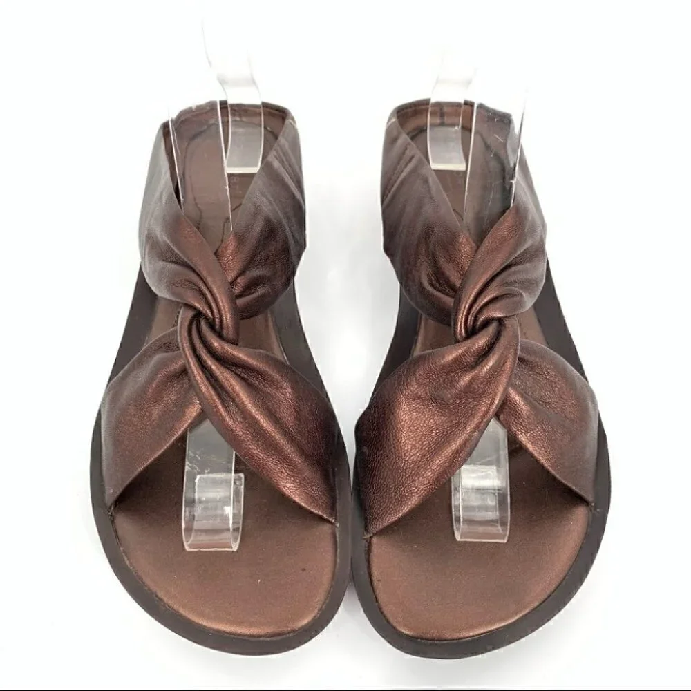 Rockport womens sandals size 8.5 bronze leather platform wedges